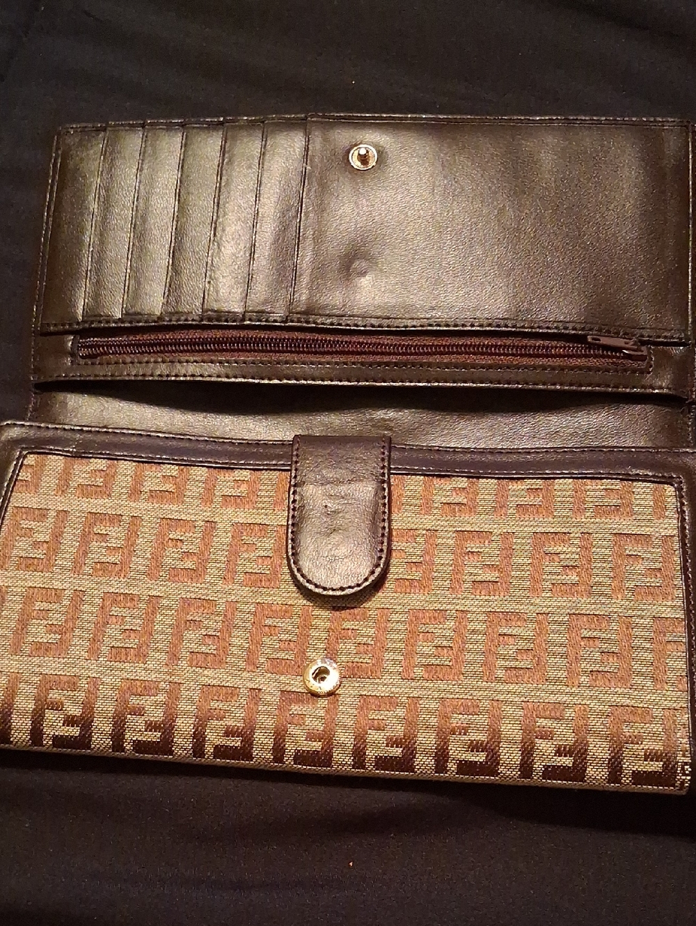 Fendi Brown leather metallic Folded Continental Wallet - Picture 2 of 10